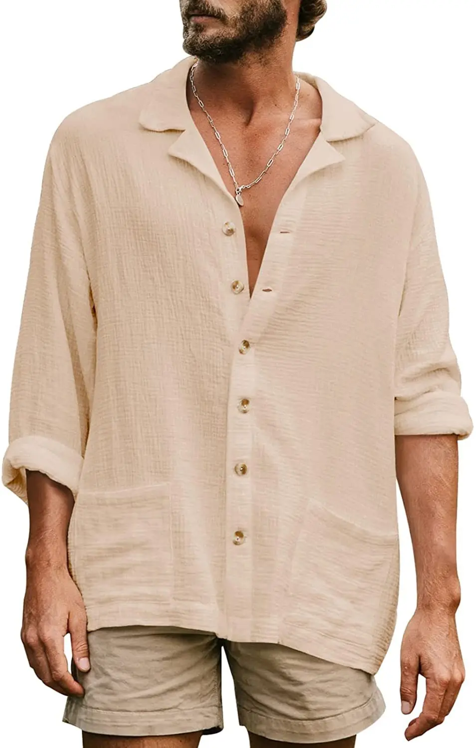 2023 Nuevo de la Moda de Primavera de los Hombres Sueltos Gran Casual de Cuello de Manga Larga Camiseta de los Hombres del Sólido Camisa Cómoda . ' - ' . 1