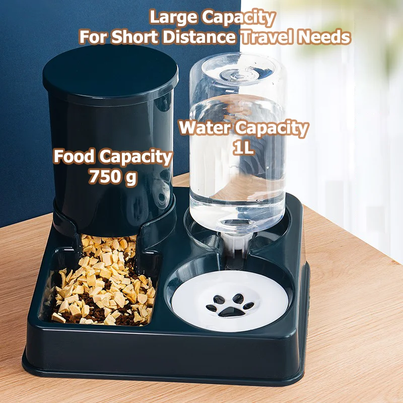 Alimentos para mascotas y Agua Alimentador,2 en 1 Auto-Alimentación Tazón Gato Alimentador Automático,Durable de Plástico Pet plato de Comida para Gatos, Perros Pequeños . ' - ' . 1