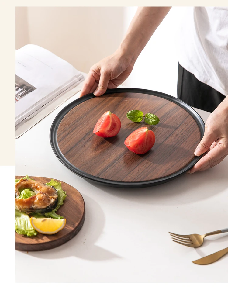 Casa desayuno plato de pan creativo Nórdicos imitación de madera taza de té bandeja rectangular de chapa de melamina vajilla del restaurante steak placa . ' - ' . 2