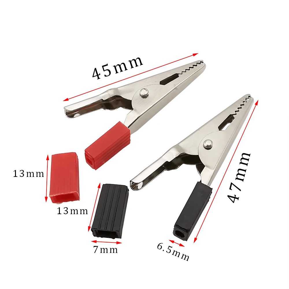 5Pair/10Pcs Metal pinzas de Cocodrilo de Plástico de la Manija de Cocodrilo ClipTest Sonda Eléctrica de Bricolaje cables de Prueba Cable de Puente Rojo Negro 45mm . ' - ' . 2