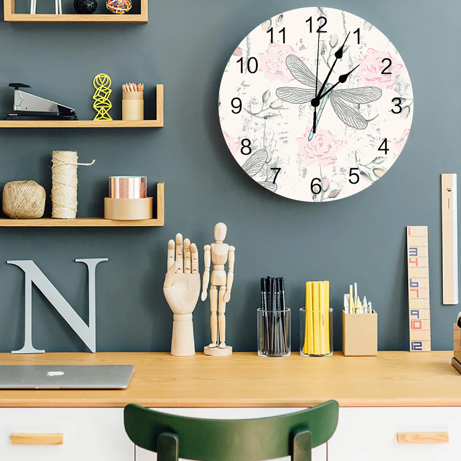 Libélula Flor de Reloj de Pared en Silencio Relojes Digitales para el Hogar Dormitorio Cocina Sala de estar Decoración . ' - ' . 3