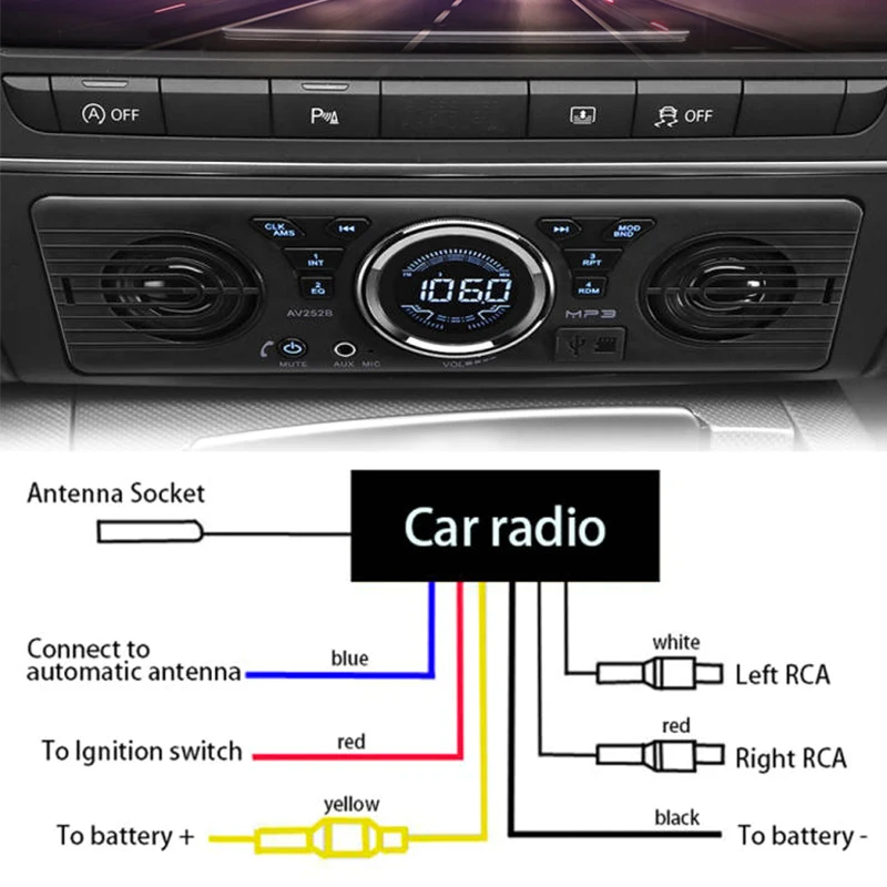 Construido-en 2/3 de los Altavoces de la Radio del Coche 12V Bluetooth manos libres FM USB SD AUX entrada DE Audio en el Tablero Reproductor de MP3 Estéreo AV252/8236 . ' - ' . 3