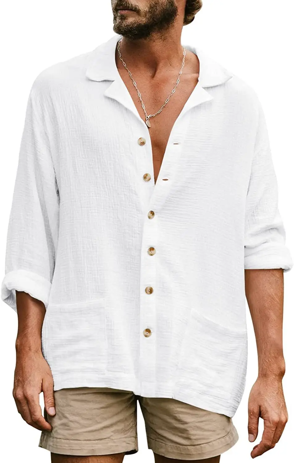 2023 Nuevo de la Moda de Primavera de los Hombres Sueltos Gran Casual de Cuello de Manga Larga Camiseta de los Hombres del Sólido Camisa Cómoda . ' - ' . 3