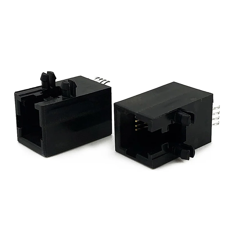 12PCS RJ9 Conector RJ10 Socket SMT Parche Tipo 4P4C 90 Grados en Horizontal PCB Jack Modular Con Pies de Plástico L=18mm . ' - ' . 4
