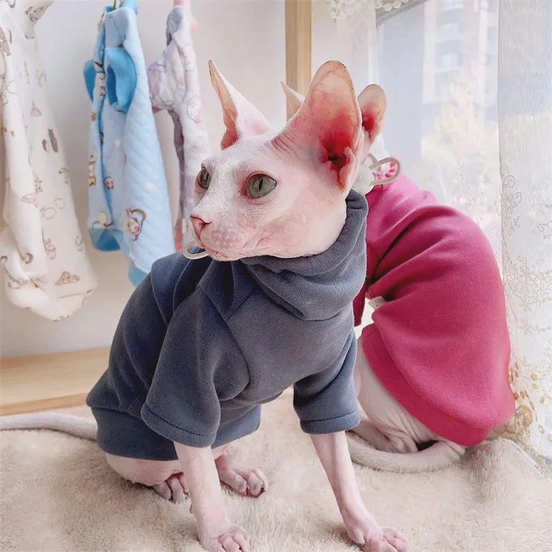 Invierno Cálido Gato Sphynx con Capucha Sweatershirt de Pelo Ropa de Gato Devon Rex Engrosamiento de la tela de Franela Cuello Abrigo Outwear . ' - ' . 4