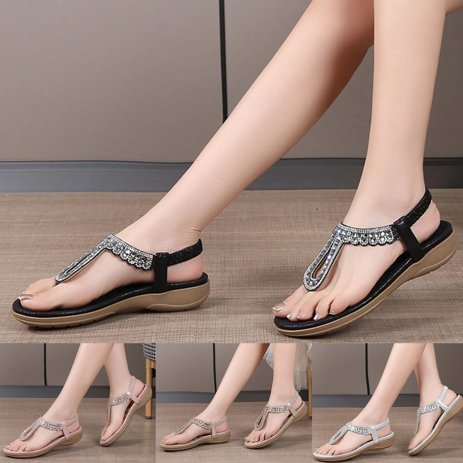 Las mujeres los Zapatos de suela Gruesa Con Diamante Sandalias Bohemio, Casual Sandalias para Mujer Huarache Sandalias de las Mujeres de las 9 S Sandalias de Mujer 38 . ' - ' . 4