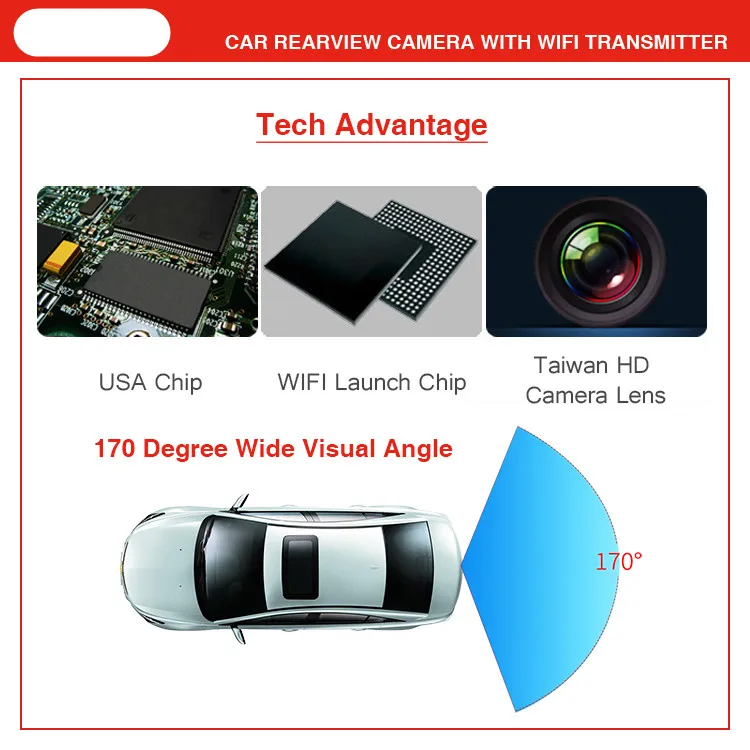 coche de wifi de la cámara HD Transmisor +170 angular w Rectores de la Línea de cámara de marcha atrás led para el estacionamiento seguro espejo de la cámara de IOS Android . ' - ' . 4