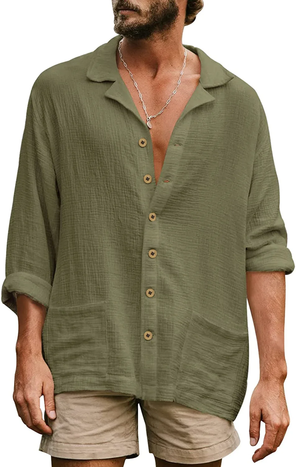 2023 Nuevo de la Moda de Primavera de los Hombres Sueltos Gran Casual de Cuello de Manga Larga Camiseta de los Hombres del Sólido Camisa Cómoda . ' - ' . 4