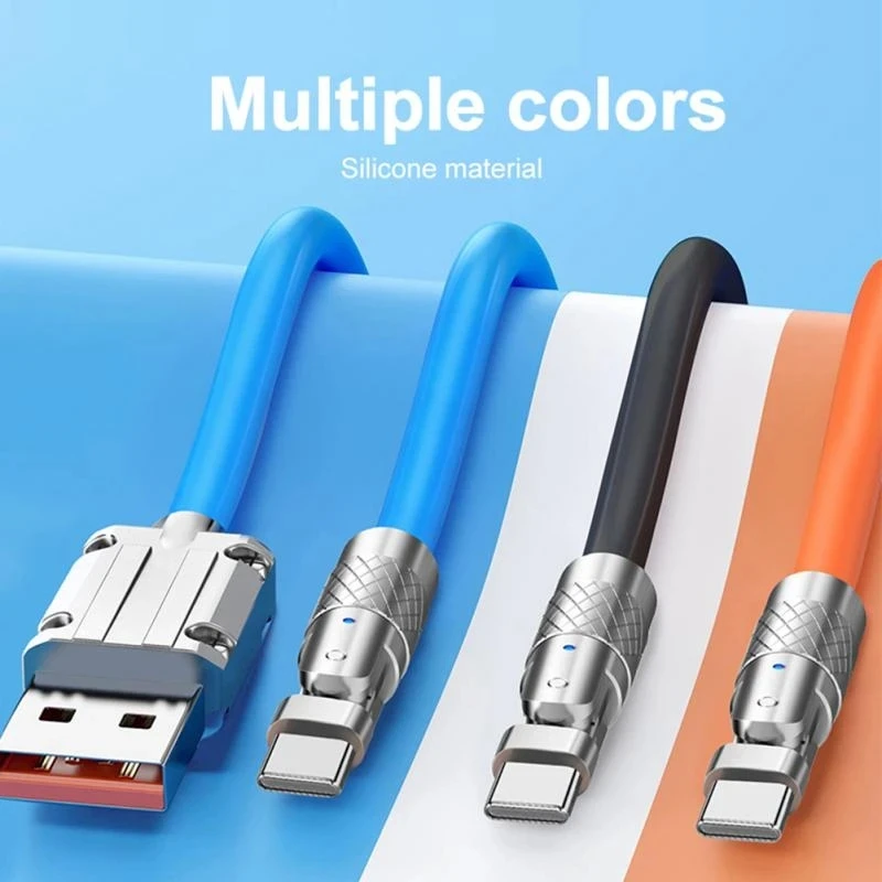 120W 6A 180 Grados de rotación USB Tipo C Cable de Súper Carga Rápida de Líquido de Silicona Cable de Datos Para iPhone Xiaomi POCO Oneplus Huawei . ' - ' . 5
