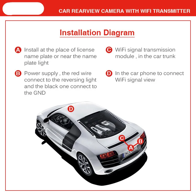 coche de wifi de la cámara HD Transmisor +170 angular w Rectores de la Línea de cámara de marcha atrás led para el estacionamiento seguro espejo de la cámara de IOS Android . ' - ' . 5