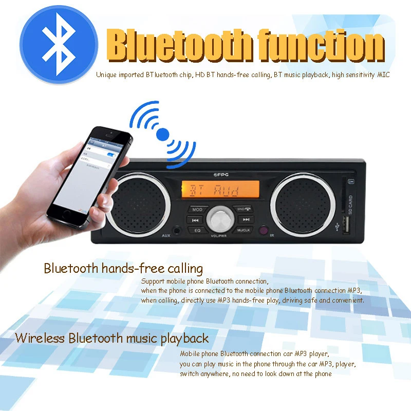 Construido-en 2/3 de los Altavoces de la Radio del Coche 12V Bluetooth manos libres FM USB SD AUX entrada DE Audio en el Tablero Reproductor de MP3 Estéreo AV252/8236 . ' - ' . 5
