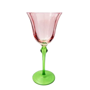 1 Pieza Vintage Copa 320ml Elegante de color Rosa Estilo de la Flor Tallo Verde en Dos Tonos de Vidrio Vaso de Vino tinto Copas de Champán de la Copa