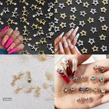 10pcs el Oro, la Plata Pentagrama Nail Art Decoraciones 3D Kawaii de Lujo de la Aleación de Circón de Uñas de diamantes de Imitación de Encantos Accesorios de Prensa en las Uñas