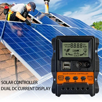 12V 24V Panel Solar Regulador Pantalla LCD Doble Controlador de Carga Solar Ajustable Descarga de Parámetros para el iPhone