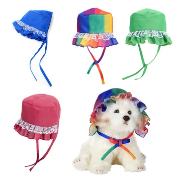 2023 Verano Delgada Mascota Sombrero Lindo Perro con la Cabeza Cubierta de los cordones Perro Gato Sombra Sombrero Mayorista Cachorro Accesorios para Perros Pequeños Sombrero de Gato