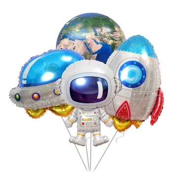 3D Astronauta de Cohetes de la Nave espacial de papel de Aluminio Globo Espacio Exterior del Universo Galaxy Tema Hijo varón de la Fiesta de Cumpleaños Decoración Globo de Helio