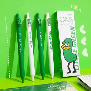 4pcs Poco Verde Plumas de Gel Conjunto de Coco haga Clic con el Botón 0.42 mm Bolígrafo de secado Rápido Color Negro de la Tinta para Escribir la Escuela A7354