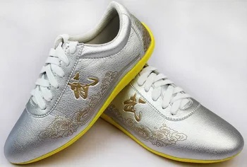 5color de plata/oro para niños y adultos de kung fu artes marciales zapatos de wushu tai chi wu palabra competencia zapatillas de deporte de los ejercicios atléticos zapatos