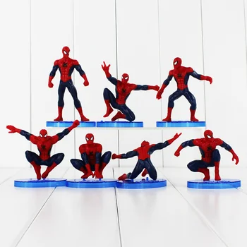 7Pcs/Lot Hombre Araña de la Figura de Acción de Spiderman Juguetes de modelos Con Base a los Niños Regalo de Cumpleaños de Recogida de Juguetes