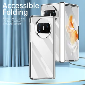 Caso de teléfono para [Huawei Mate X3 ] el Fantasma de la Galjanoplastia de la Cubierta de la Bisagra Soporte Plegable con Frontal de Vidrio de la Pantalla de Cine