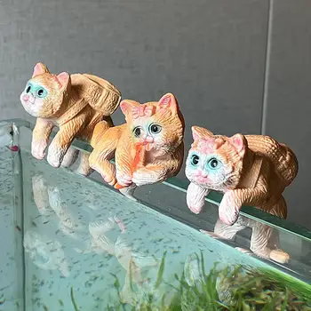 Creativo Gato Adornos para Acuarios de PVC Kawaii de dibujos animados de gatos Escalada Perros Colgante Tanque de Peces de la Pared Decoración de Jardinería