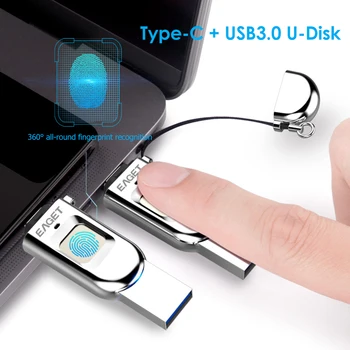 Eaget FU68 de huellas Dactilares USB Flash Drive de 128 gb/32 GB USB Tipo C/USB 3.0, Pendrive OTG Salto Unidad usb para PC Phone