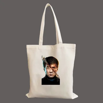 Genial Jackie Chan Bolsa de Hombro Estudiante de la Mujer Bolso de compras Reutilizable bolsas de lienzo bolso de mano bolsos de mano para ir de compras