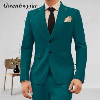 Gwenhwyfar Elegante pavo real Verde de la Boda de Esmoquin para el Novio, padrino de 2022 Buena Calidad de los Hombres de conjuntos 2 Piezas