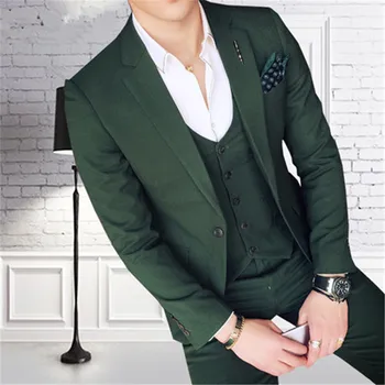 Hecho A Medida De Color Verde Oscuro Hombres Trajes Slim Fit Novio Prom Blazer Formal De Lujo De Ropa De Vestir De 3 Piezas