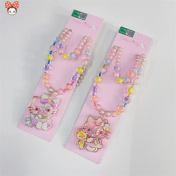 Nueva Kawaii Sanrio Hellokitty Collar Pulsera Conjunto De Los Niños De Dibujos Animados Exquisita Versátil Vogue Adorable Regalo De Cumpleaños Para Niñas