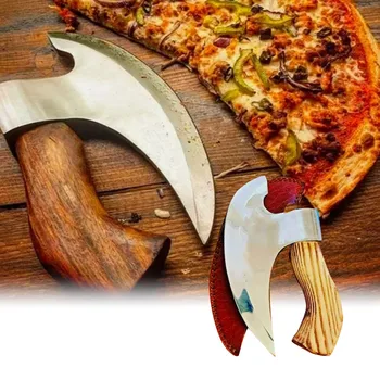 Nueva Pizza de Cortador de Acero Inoxidable Pizza Corte de Hacha con Cubierta Protectora Durable Pizza Hacha de Mango de Madera Accesorios de Cocina