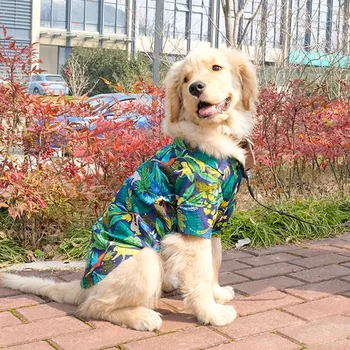 Nuevo Verano de Mascotas Perros Gatos Ropa de Estilo Hawaiano de la Hoja Impresa de la Playa de Camisetas de por Medio un Gran Perro Traje de Fina Camisa de Ropa para Mascotas