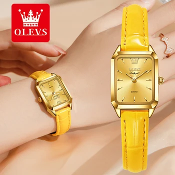OLEVS Nuevo Reloj de Cuarzo para las Mujeres Correa de Cuero Cuadrado Pequeño Dial de Oro Vestido de las Señoras reloj de Pulsera Impermeable de los Relojes Reloj de Mujer