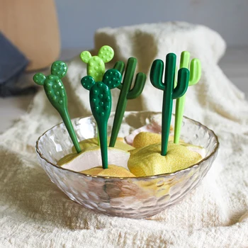 Pack de 12 de Fruta de Cactus Horquillas Parte Postre, Aperitivo Selecciones de Portátil Alimentación de los Niños de la Fiesta de Cumpleaños Decorativo Reutilizable Palillos de dientes