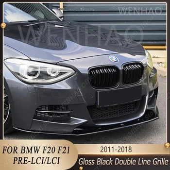 Para BMW F20 F21 2011-2018 2Pcs ABS Negro Brillante Frente de la Parrilla de Riñón Doble Línea de la Parrilla de la Serie 1 118i 120i 120d M135i Actualización