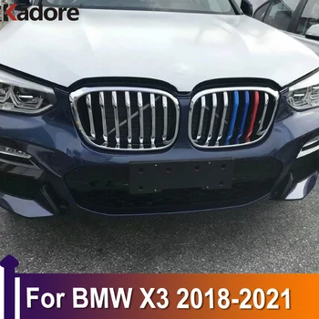 Para BMW X3 2018 2019 2020 2021 Chrome Capó Delantero de la Parrilla Mloding Cubierta de la Moldura Rejilla de Barra de Adornar etiqueta Engomada del Coche Accesorios Exteriores