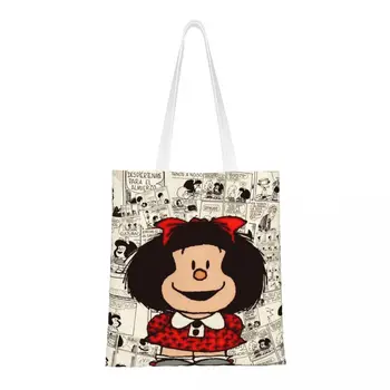Personalizado Anime Mafalda Compras Bolso De Lona De Las Mujeres Portátil De Comestibles De Dibujos Animados Kawaii Shopper Tote Bolsos