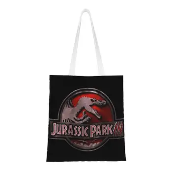 Personalizado Jurassic Park Logotipo Lienzo Bolso de Compras de las Mujeres Reutilizables de Dinosaurio Aventura de ciencia-ficción de la Película de Shopper Tote Bolsos
