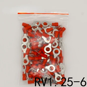 RV1.25-6 Rojo 22-16 AWG 0.5-1.5mm2 Aislada Terminal de Anillo del Cable del Conector Conector del Cable de la 100PCS/Pack RV1-6 RV