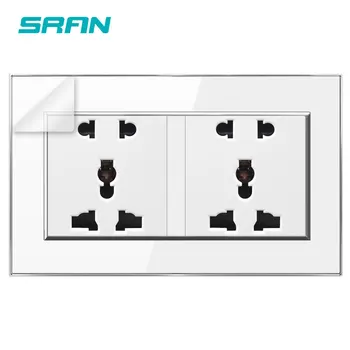 SRAN 5 agujero de multi-función de la toma de corriente de pared,13A 250V Blanco panel de Acrílico,146 * 86mm universal plug socket