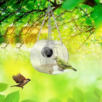 Smart Comedero con Cámara Alimentador de Aves de Acrílico Transparente de la Ventana de Aves de la Bandeja del Alimentador de Aves de la Casa de la Mascota del Alimentador de la Casa Tipo de Alimentador