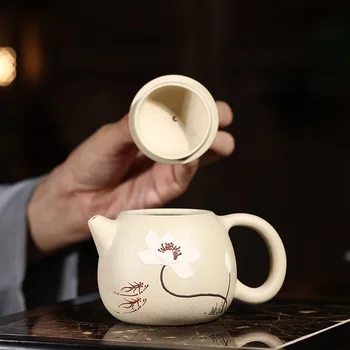 original de mineral de real de yixing cómo zisha de barro olla de té blanco duan grano en relieve de motivos florales maestro tallada huevo de dragón diseño de la forma de los peces de impresión ollas