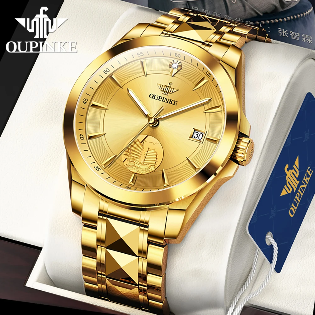 OUPINKE de Certificación Suizo Automático Reloj Mecánico de los Hombres de Lujo de la Marca Superior el Oro Real, Real Diamante Zafiro Espejo reloj de Pulsera . ' - ' . 0