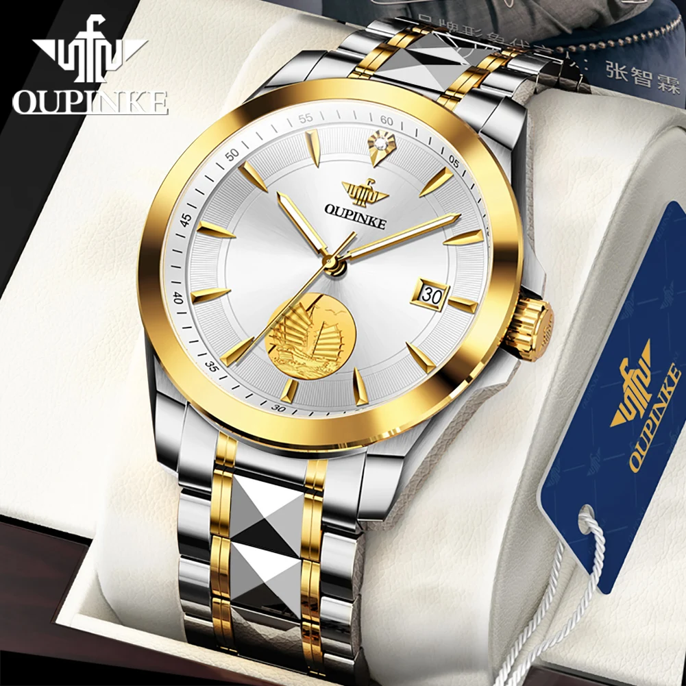 OUPINKE de Certificación Suizo Automático Reloj Mecánico de los Hombres de Lujo de la Marca Superior el Oro Real, Real Diamante Zafiro Espejo reloj de Pulsera . ' - ' . 1