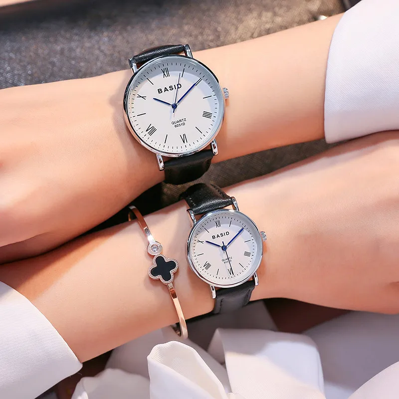 BASID Reloj de Cuarzo de las Mujeres de Plata Caso Impermeable de Alta Calidad de Cuero Genuino Reloj de Moda Casual de las Señoras del Reloj de los Hombres relojes de Pulsera . ' - ' . 3