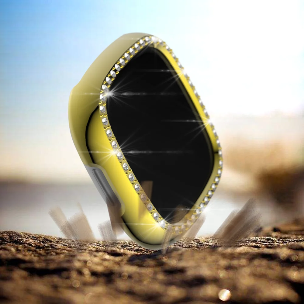 Marco duro de la pc para Fitbit versa 3 / Sentido de Reloj de Diamantes de casos de la Cubierta de la Pantalla Protector de Parachoques de las Mujeres Bling carcasa Protectora . ' - ' . 4