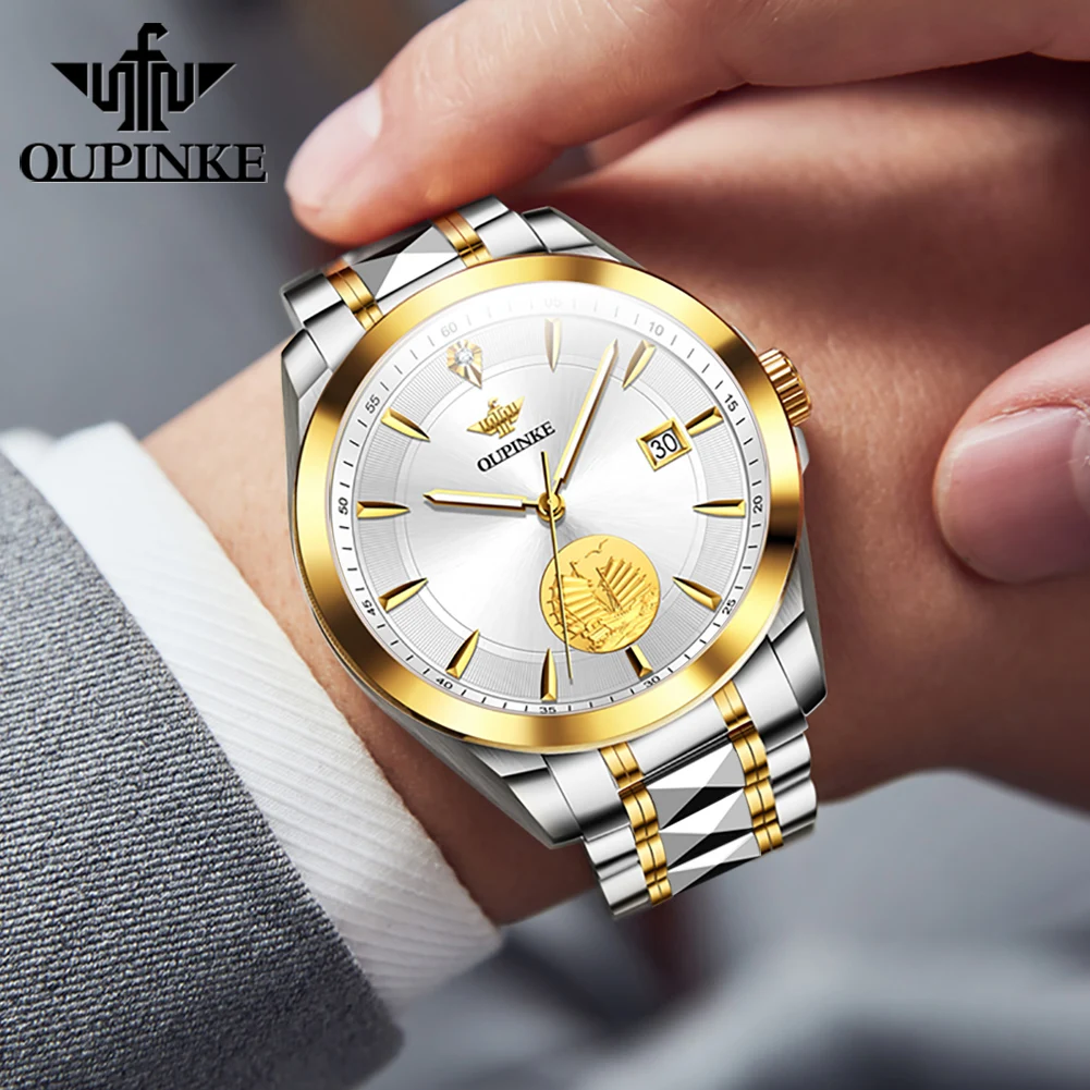 OUPINKE de Certificación Suizo Automático Reloj Mecánico de los Hombres de Lujo de la Marca Superior el Oro Real, Real Diamante Zafiro Espejo reloj de Pulsera . ' - ' . 5
