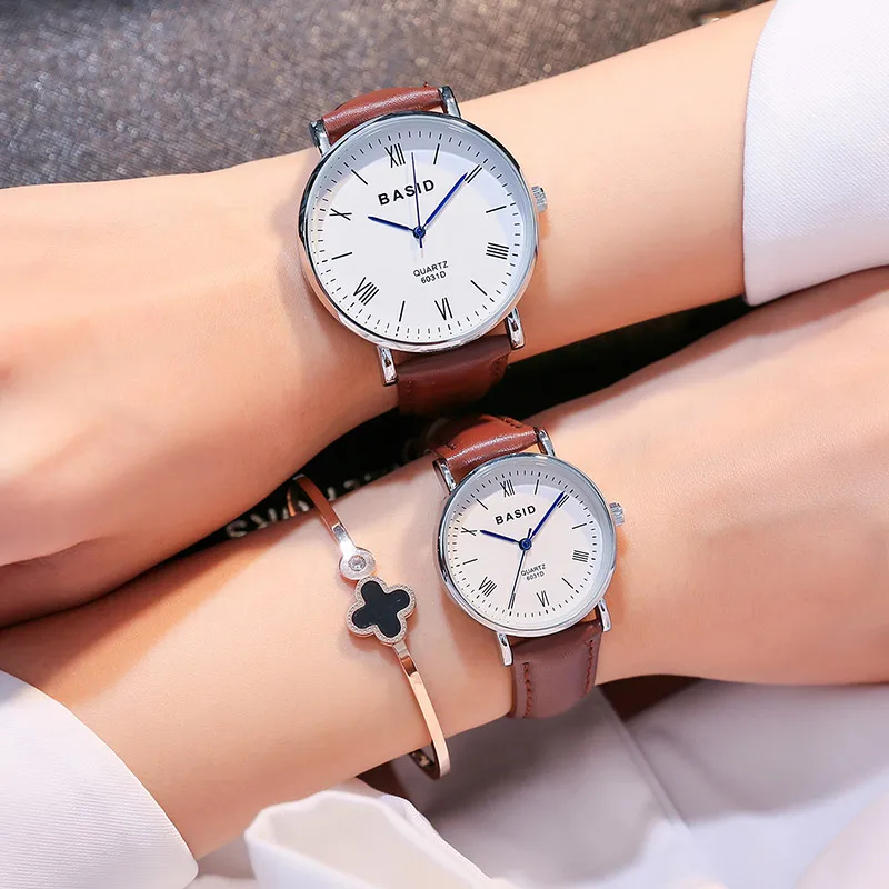 BASID Reloj de Cuarzo de las Mujeres de Plata Caso Impermeable de Alta Calidad de Cuero Genuino Reloj de Moda Casual de las Señoras del Reloj de los Hombres relojes de Pulsera . ' - ' . 5