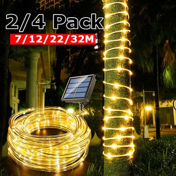 1-4 Pack al aire libre Luces Solares Garland Cadena de Cuerda de Luces de 7m/12m/22m/32m Solar del LED Garland Impermeable para Jardín, Decoración de Navidad