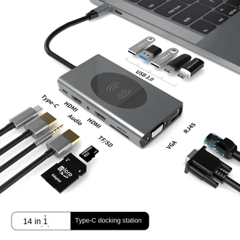 14-en-1 Tipo-C de la Estación de Acoplamiento Usb Hub HDMI Doble de Carga Inalámbrica de computadoras Portátiles para Xiaomi Lenovo Macbook 13 De 15 de Aire